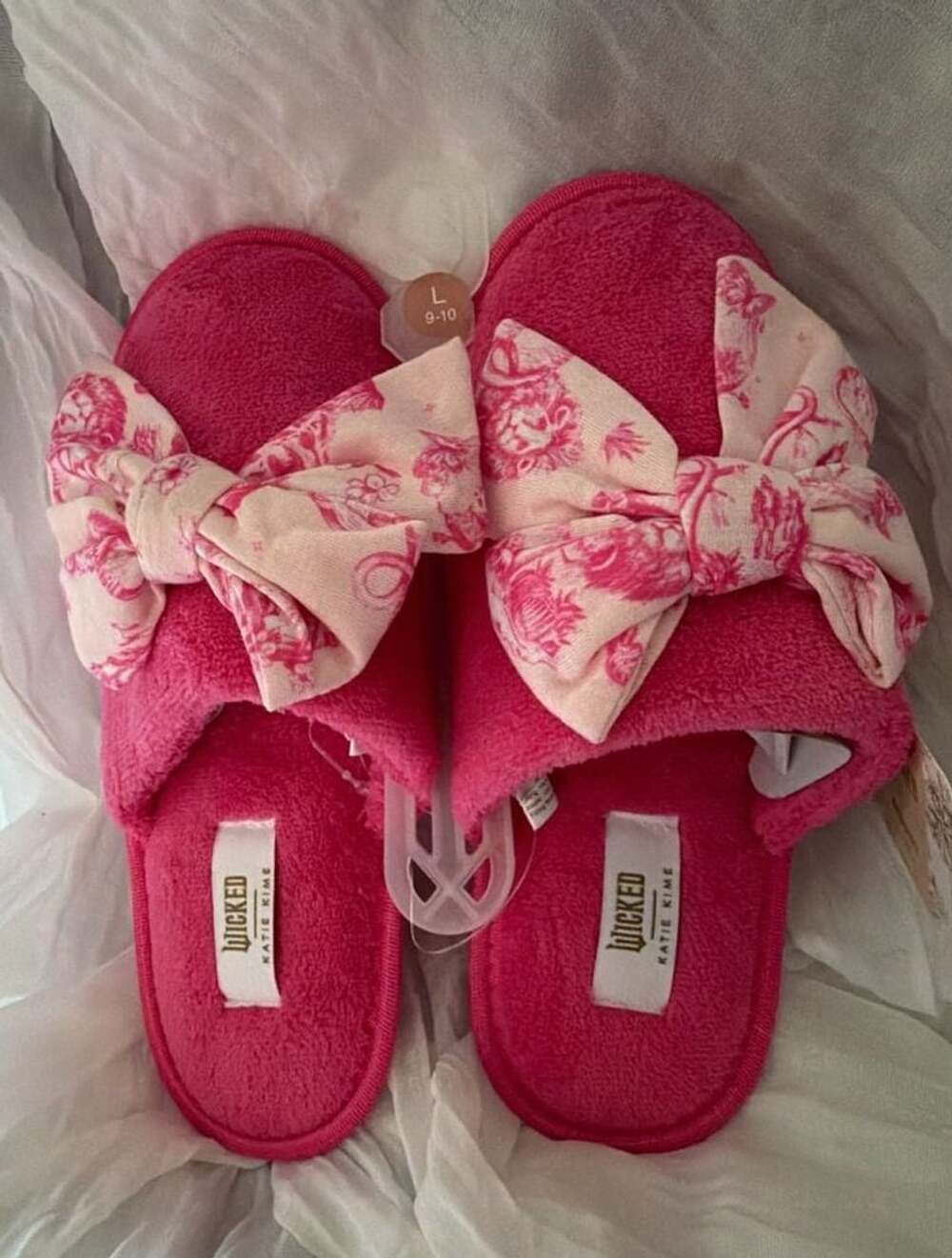 Wicked Katie Kime Slippers Size L 9-10 Pink Bow
